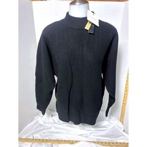 T Tahari Black Ribbed Mock Neck Sweater/Gold Button Shoulder Detail ~Size SMALL